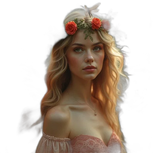 crown, dress, face, flower transparent PNG cut-out