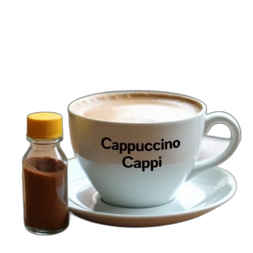 food, photorealistic, 3d render, white, coffee, cup, words, cappuccino transparent PNG cut-out