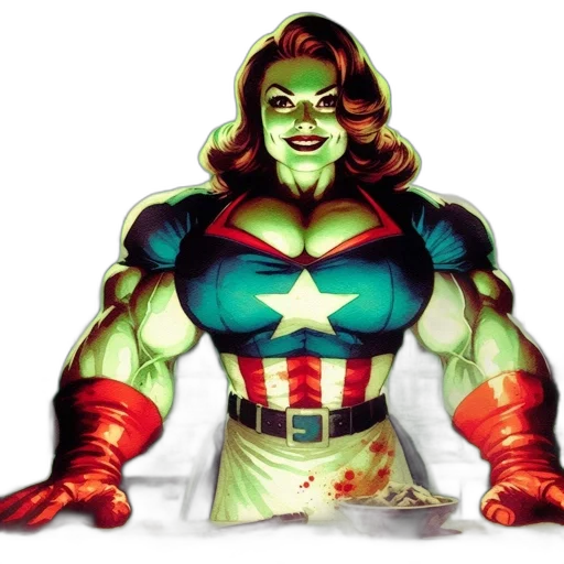 comic book art, concept art, cartoon, photorealistic, muscular, woman, modified, captain transparent PNG cut-out