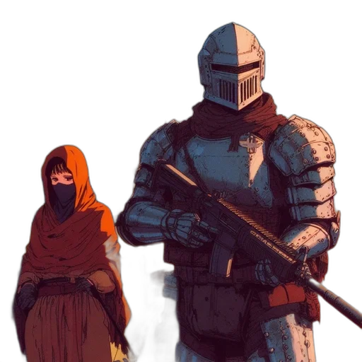 sword, weapon, robot, mask, concept art, fantasy art, comic book art, pixel art transparent PNG cut-out