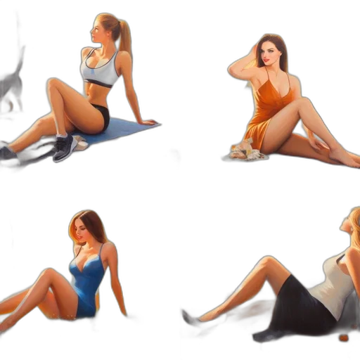 concept art, photorealistic, oil painting, fantasy art, four, separate, paintings, feature transparent PNG cut-out