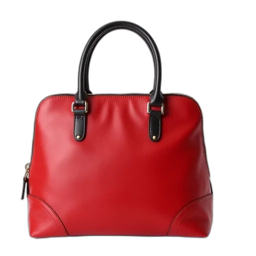 red, leather, bag, black, handle, silver, zipper, displayed transparent PNG cut-out