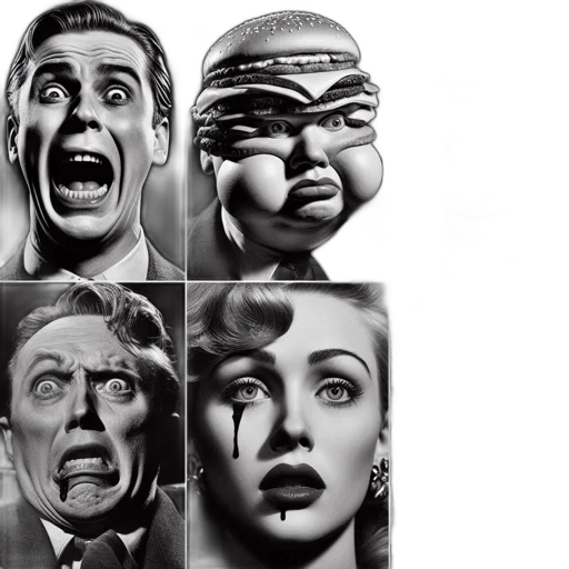 mask, face, comic book art, photorealistic, concept art, outer space, collage, six transparent PNG cut-out