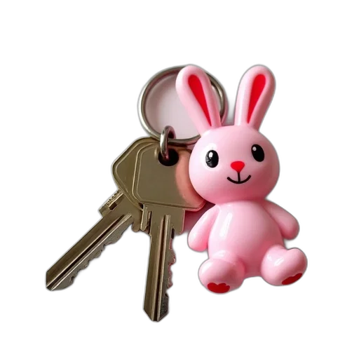 3d render, set, keys, pink, bunny, keychain, attached, ring transparent PNG cut-out