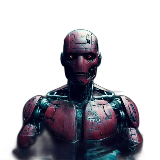 robot, face, creature, 3d render, cyberpunk, concept art, comic book art, red transparent PNG cut-out