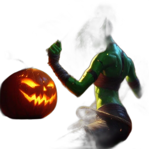 mask, concept art, fantasy art, 3d render, photorealistic, fire, green, fantastical transparent PNG cut-out