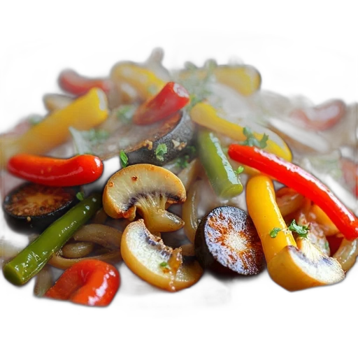 food, photorealistic, 3d render, vibrant, colorful, vegetable, stir-fry, presented transparent PNG cut-out