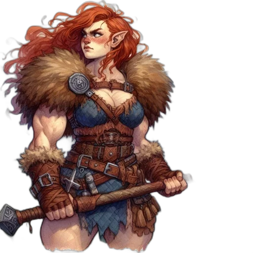 fantasy art, concept art, comic book art, pixel art, fierce-looking, red-haired, warrior, rugged transparent PNG cut-out