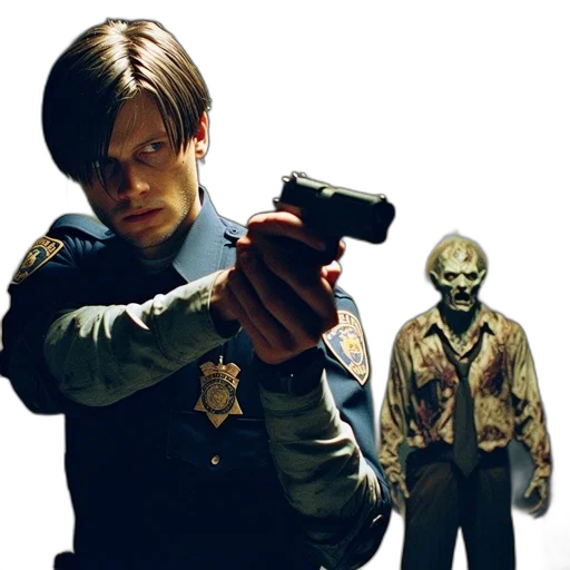 jacket, weapon, staff, concept art, photorealistic, pixel art, comic book art, dimly transparent PNG cut-out