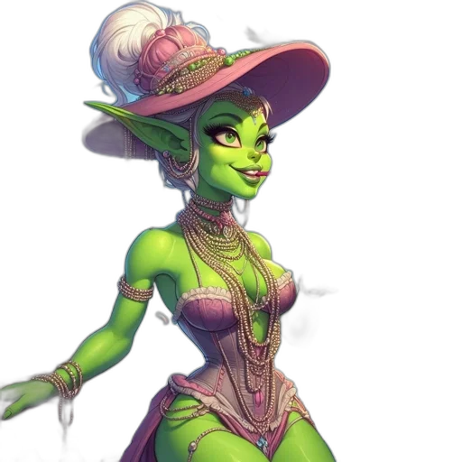 dress, hat, fantasy art, concept art, pixel art, comic book art, green, neon transparent PNG cut-out
