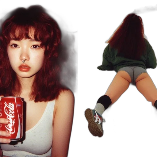 bottle, jacket, creature, hair, photorealistic, vaporwave, oil painting, concept art transparent PNG cut-out