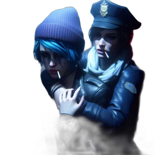 hat, jacket, concept art, photorealistic, 3d render, cyberpunk, blue, two transparent PNG cut-out