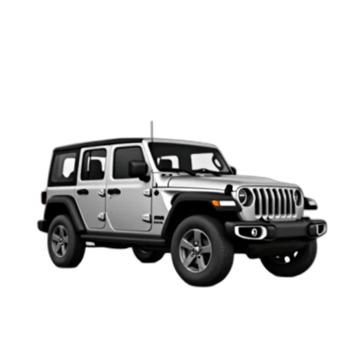 car, animal, 3d render, photorealistic, silver, jeep, wrangler, parked transparent PNG cut-out