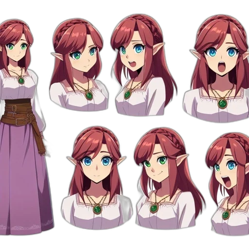 dress, face, crown, anime, concept art, pixel art, cartoon, green transparent PNG cut-out