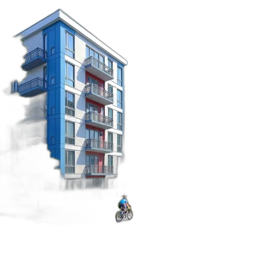 building, 3d render, concept art, photorealistic, city street, blue, colored, pencil transparent PNG cut-out