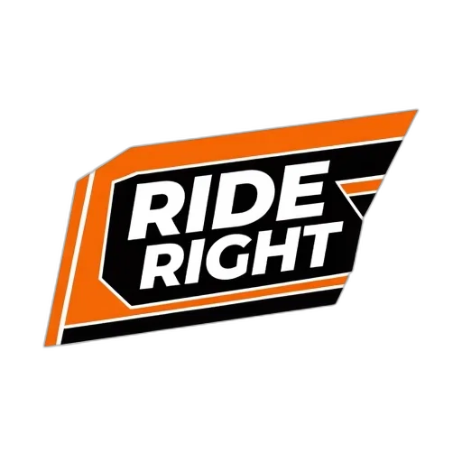 stylized, orange, black, logo, text, ride, right, white transparent PNG cut-out