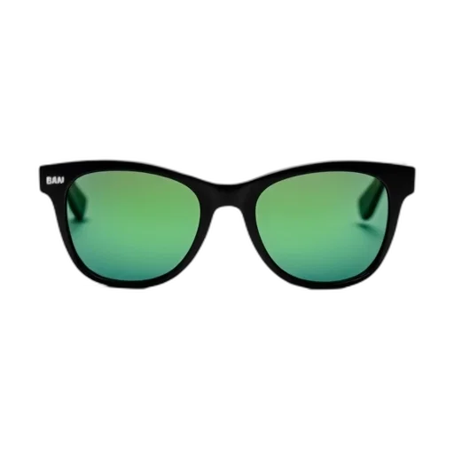 3d render, green, neon, pair, sunglasses, black, frame, lenses transparent PNG cut-out