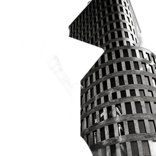building, dress, hat, umbrella, 3d render, photorealistic, concept art, monochrome transparent PNG cut-out