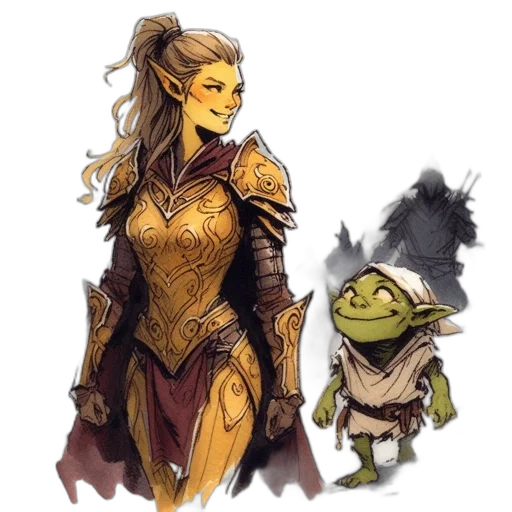 concept art, fantasy art, comic book art, watercolor, golden, earth tones, female, warrior transparent PNG cut-out