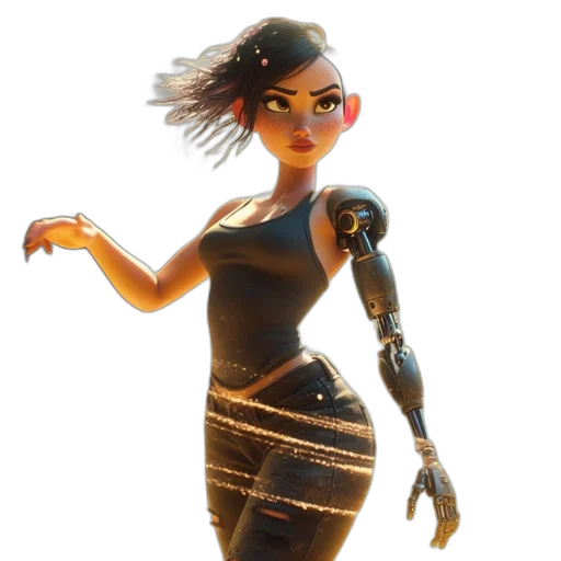 dress, robot, weapon, staff, concept art, 3d render, cyberpunk, fantasy art transparent PNG cut-out
