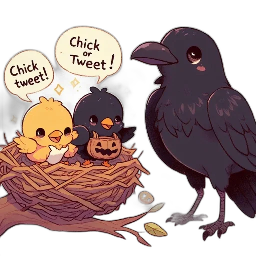 concept art, watercolor, dark, monochrome, three, birds, sit, nest transparent PNG cut-out