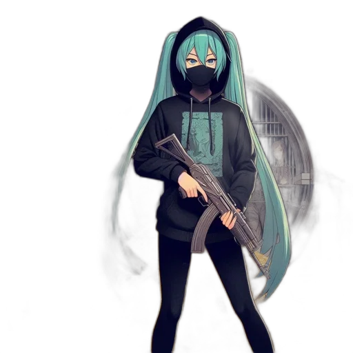 weapon, mask, staff, jacket, concept art, pixel art, anime, cyberpunk transparent PNG cut-out