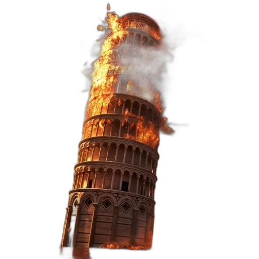 building, weapon, concept art, 3d render, photorealistic, pixel art, fire, leaning transparent PNG cut-out