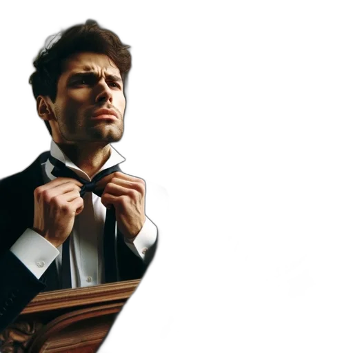 jacket, photorealistic, concept art, vintage-styled, room, man, adjusts, his transparent PNG cut-out