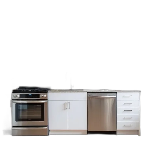 furniture, 3d render, earth tones, monochrome, modern, kitchen, white, cabinetry transparent PNG cut-out
