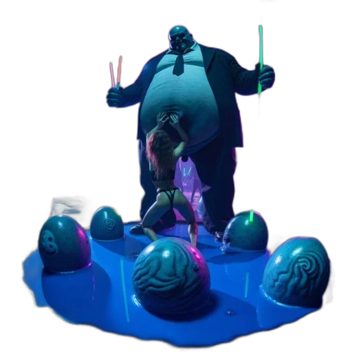 crown, creature, robot, umbrella, concept art, 3d render, vaporwave, underwater transparent PNG cut-out