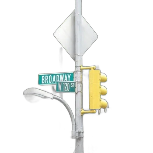 3d render, photorealistic, city street, street, sign, broadway, 120, visible transparent PNG cut-out