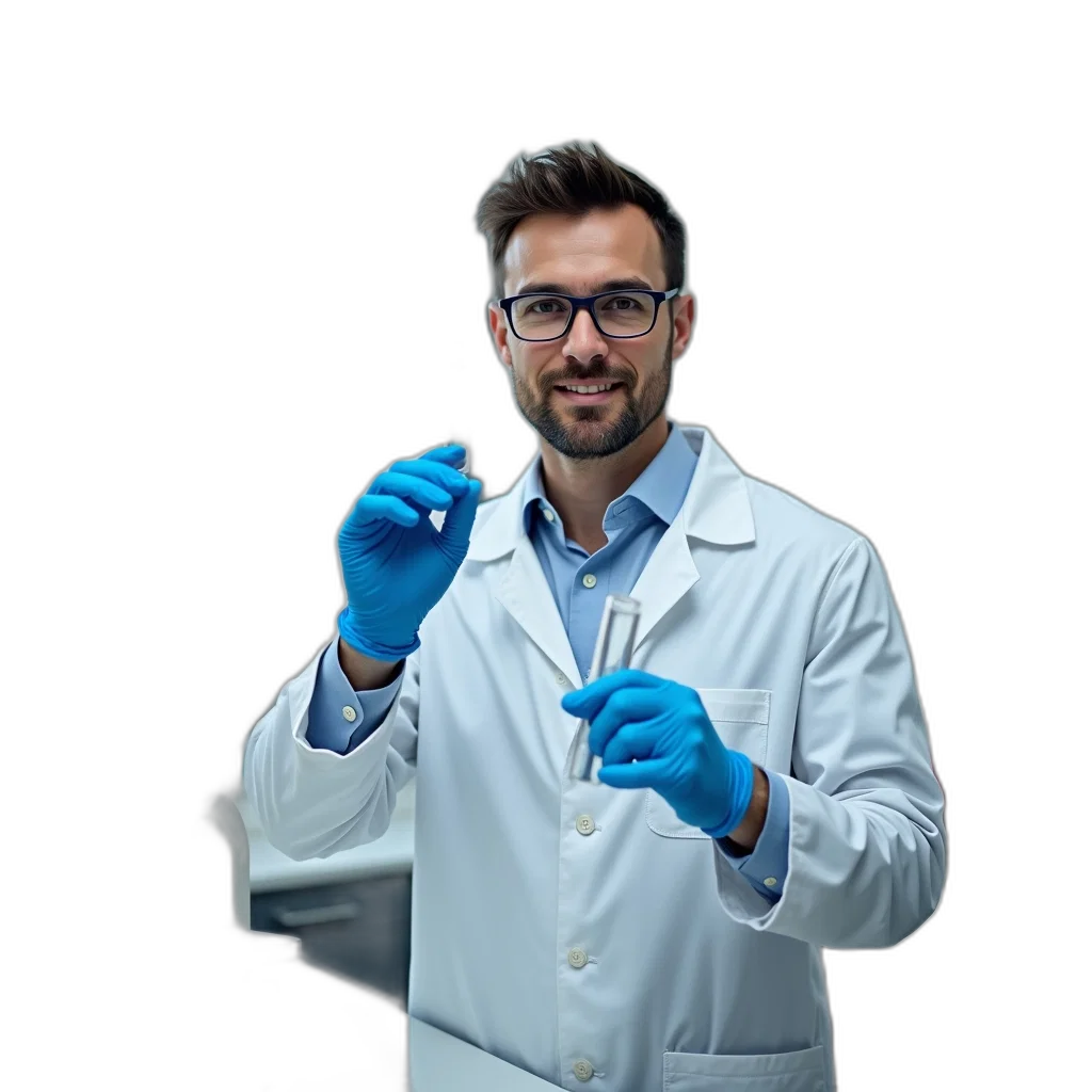 staff, jacket, man, white, lab, coat, standing, laboratory transparent PNG cut-out