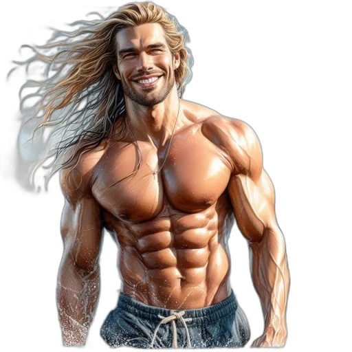 hair, photorealistic, fantasy art, comic book art, concept art, man, long, blonde transparent PNG cut-out