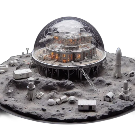 concept art, 3d render, outer space, detailed, miniature, model, futuristic, settlement transparent PNG cut-out