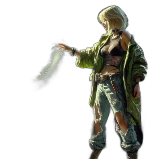 jacket, weapon, staff, sword, concept art, fantasy art, cyberpunk, comic book art transparent PNG cut-out