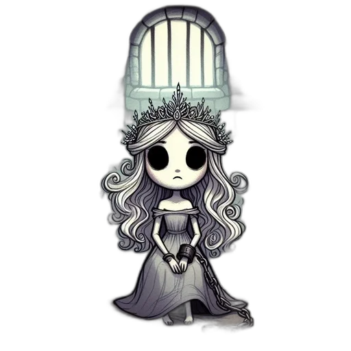 crown, dress, hat, fantasy art, concept art, pixel art, comic book art, monochrome transparent PNG cut-out