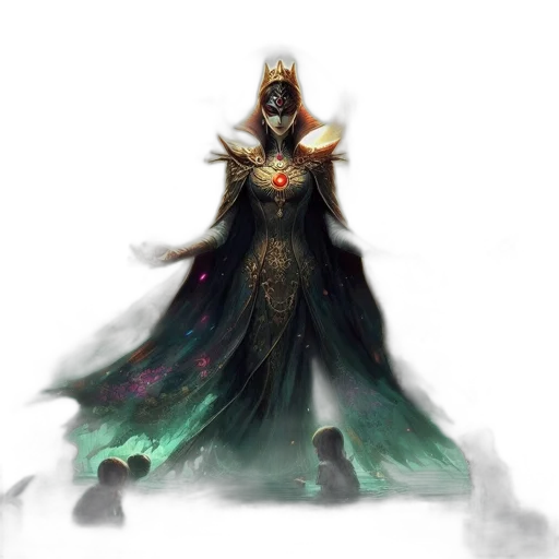 crown, dress, concept art, fantasy art, comic book art, pixel art, dark, sorceress transparent PNG cut-out