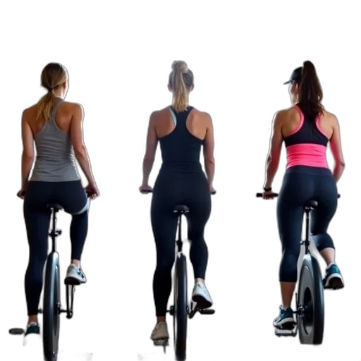 first, image, shows, three, women, riding, exercise, bikes transparent PNG cut-out