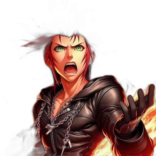 jacket, concept art, fantasy art, comic book art, anime, fire, animated, figure transparent PNG cut-out