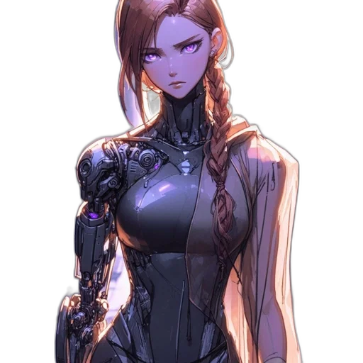 robot, dress, weapon, cyberpunk, concept art, comic book art, fantasy art, dark transparent PNG cut-out