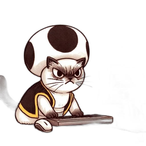 staff, concept art, cartoon, comic book art, fantasy art, monochrome, mischievous, cat transparent PNG cut-out