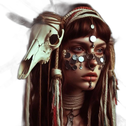 mask, jewelry, face, staff, fantasy art, concept art, photorealistic, 3d render transparent PNG cut-out