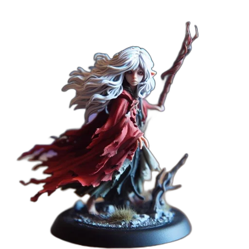 staff, fantasy art, concept art, photorealistic, miniature, figurine, depicts, woman transparent PNG cut-out