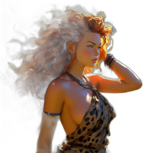 dress, hair, jewelry, concept art, photorealistic, fantasy art, 3d render, fire transparent PNG cut-out