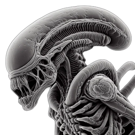 creature, robot, face, concept art, 3d render, photorealistic, comic book art, outer space transparent PNG cut-out