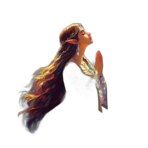 hair, crown, dress, staff, fantasy art, concept art, watercolor, pixel art transparent PNG cut-out