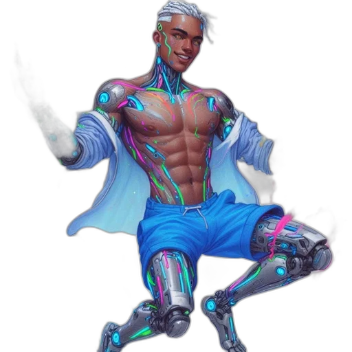 robot, cyberpunk, concept art, vaporwave, fantasy art, blue, neon, pastel transparent PNG cut-out