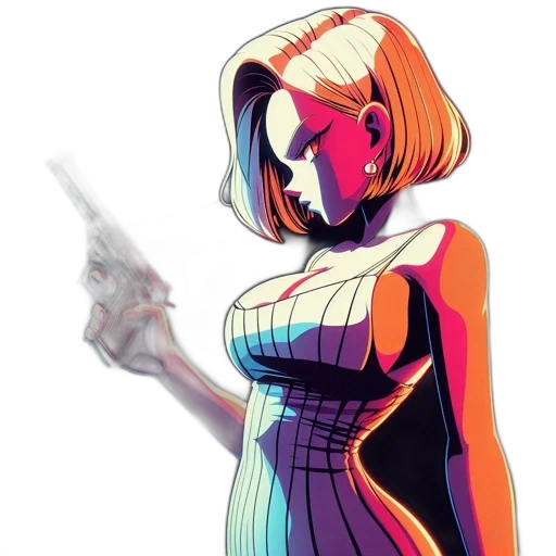 dress, robot, jacket, weapon, concept art, comic book art, pixel art, cyberpunk transparent PNG cut-out