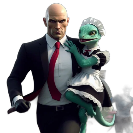 staff, concept art, 3d render, green, bald, man, suit, holds transparent PNG cut-out
