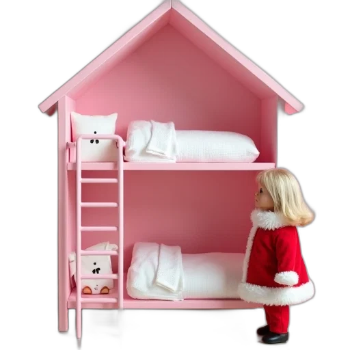 furniture, 3d render, concept art, pink, dollhouse, white, bed, inside transparent PNG cut-out